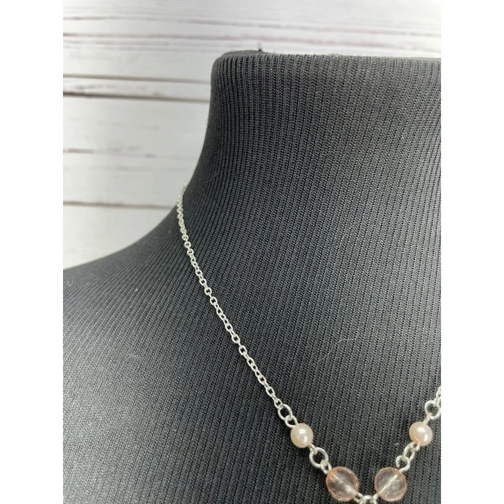 Clair's Girls Peach Pink Glitter Butterfly Pendant Silver Fashion Necklace‎